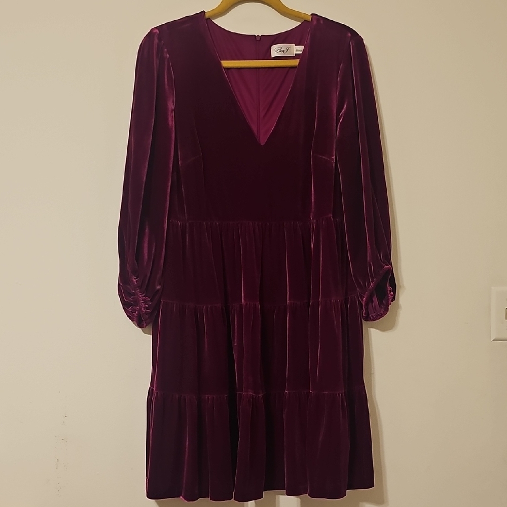 Eliza J Velvet Long Sleeve Dress in Deep Purple